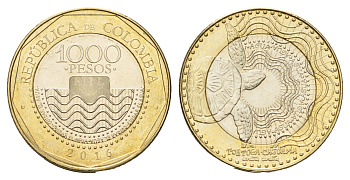 Колумбия 1000 песо 2016 KM 299 биметалл UNC 4165-323