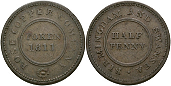 Великобритания 1/2 пенни 1811 Бирмингем - Розовая медная компания Dalton & Hamer 272, Davis 109 медь 1526-1033