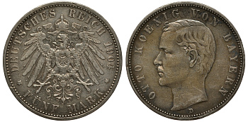 Бавария 5 марок 1904 Отто (1886-1913) Weege 47, J. 46, KM 512 серебро 3711-1515