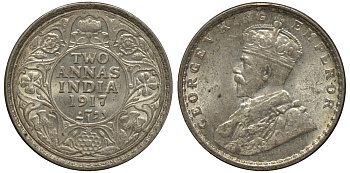 Британская Индия 2 анна 1917 Георг V (1910-1936) KM 515 серебро UNC 4044-815