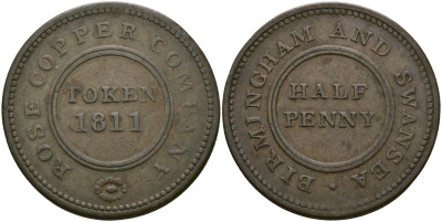 Великобритания 1/2 пенни 1811 Бирмингем - Розовая медная компания Dalton & Hamer 272, Davis 109 медь 1526-1033