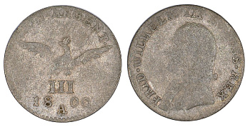 Восточная Пруссия (Польша) 3 гроша 1800 A, Фридрих Вильгельм III Прусский (1797-1840), монетный двор Берлин, Jg. 16, KM 60 серебро 3458-529