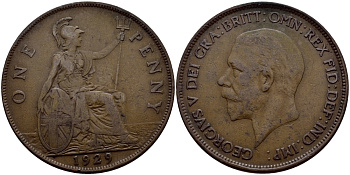 Великобритания 1 пенни 1929 Георг V (1910-1936) KM 838, Spink 4055 бронза 4384-1016