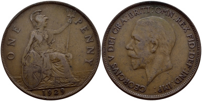 Великобритания 1 пенни 1929 Георг V (1910-1936) KM 838, Spink 4055 бронза 4384-1016