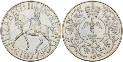 Великобритания 25 пенсов 1977 25 лет со дня коронации Елизаветы, Елизавета II (1952-2022) KM 894, Spink 4136 медно-никель 107-223