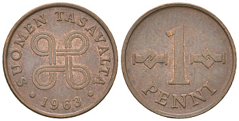 Финляндия 1 пенни 1963 KM 44 медь 4617-1135