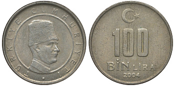 Турция 100000 лир 2004 Мустафа Кемаль Ататюрк KM 1106 медь никель цинк 4122-254