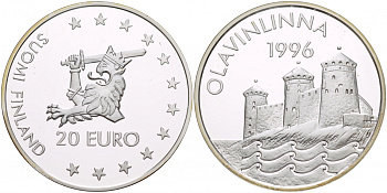 Финляндия 20 евро 1996 Крепость Олавинлинна серебро PROOF 1066-10-14