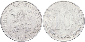 Чехословакия 10 геллеров 1954 KM 38 алюминий 4613-1045