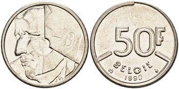 Бельгия 50 франков 1990 Belgie KM 169 никель 4126-257