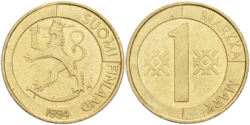 ФИНЛЯНДИЯ 1 МАРКА 1994 M KM 76 алюминиевая бронза 4556-531