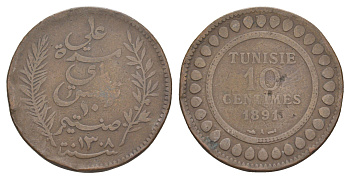 Тунис 10 сантимов 1891 A KM 222 бронза 4634-845