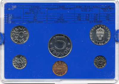 Швеция набор монетного двора из 6 монет 1983 в пластике, Карл XVI Густав (1973- ) KM MS27 UNC 5-4-2-64