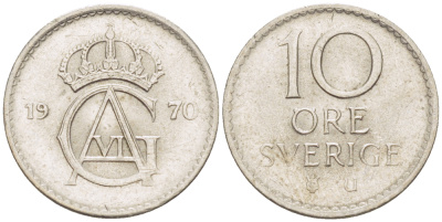 Швеция 10 эре 1970 U, Густав VI Адольф (1950-1973) KM 835 медно-никель 4181-1245