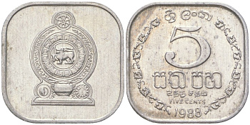 Шри-Ланка 5 центов 1988 KM 139a алюминий aUNC 4614-936