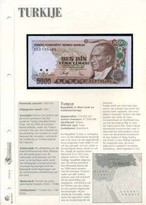 ТУРЦИЯ 5000 ЛИР 1992 Pick 198 бумага UNC (ПРЕСС) 6306-02