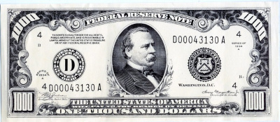 США 1000 ДОЛЛАРОВ 1934 240Х 115 ПРИНТ ОДНОСТОРОННИЙ, СУВЕНИРНАЯ бумага UNC (ПРЕСС) 6283-47-1