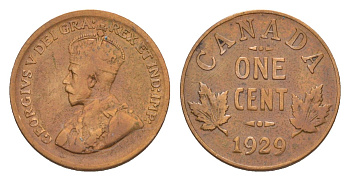 Канада 1 цент 1929 Георг V (1910-1936) KM 28 бронза 4639-243