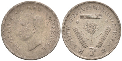 Южная Африка 3 пенса 1940 Георг VI (1937-1952) KM 26 серебро 75-812