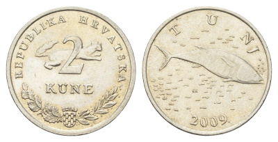 Хорватия 2 куны 2009 тунец, нечетный год KM 10 медь цинк никель    4660-417