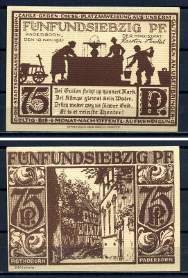 Падерборн (Вестфалия) 75 пфеннигов 1921 Ротоборн в Падерборне DeNG 1/2 1043.7-3/5 картон UNC (пресс) 7556-2-2-2