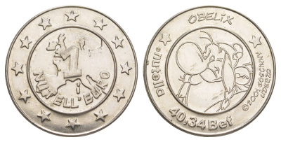 Бельгия 1 нутелла евро 2001 Астерикс, диаметр 39 мм, вес 5,2 гр белый металл 4172-447
