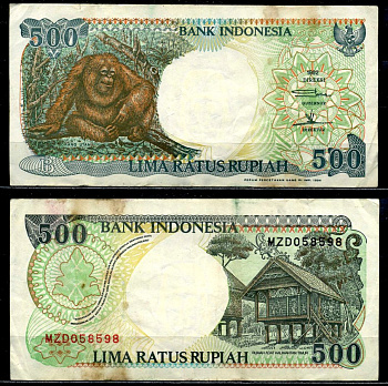 Индонезия 500 рупий 1992/1994 орангутан Pick 128с бумага 8602-21-1-2