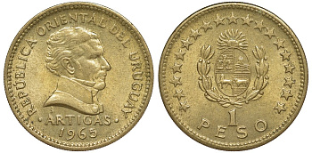 Уругвай 1 песо 1965 KM 46 алюминиевая бронза 92-514