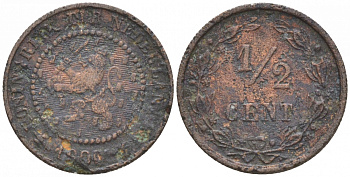 НИДЕРЛАНДЫ 1/2 ЦЕНТА 1900 ВИЛЬГЕЛЬМИНА (1890-1948) KM 109 бронза 73-1712