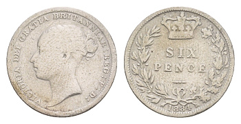 Великобритания 6 пенсов 1884 Виктория (1837-1901) KM 757, Spink 3912 серебро 4658-967