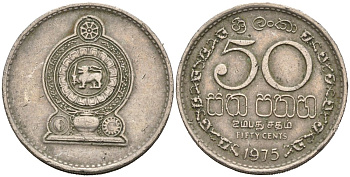 Шри-Ланка 50 центов 1975 KM 135.1 медно-никель 4566-844