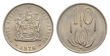 ЮАР 10 центов 1978 герб, цветок алоэ KM 85 медно-никель UNC 4596-363