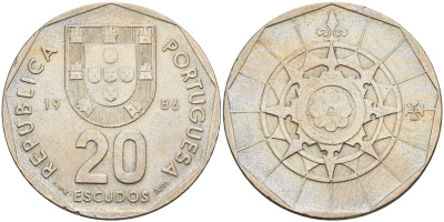 Португалия 20 эскудо 1986 первый год KM 634 медно-никель    4161-843