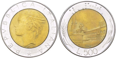 ИТАЛИЯ 500 ЛИР 1984 R KM 111 биметалл 4529-245