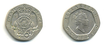 Великобритания 20 пенсов 1989 Елизавета II (1952-2022) KM 939, Spink 4361 (G2) медно-никель 59-431