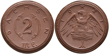 Саксония 2 марки 1921 J. N 56 фарфор 1094-1-35