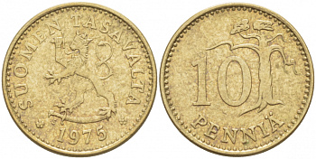 ФИНЛЯНДИЯ 10 ПЕННИ 1975 S KM 46 алюминиевая бронза 3718-131