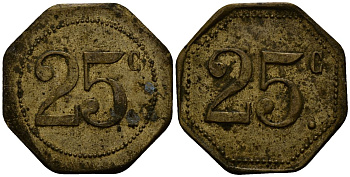 Франция 25 сантимов XIX-XX век ресторанный жетон латунь 4166-444