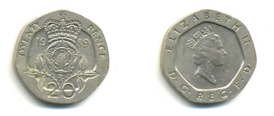 Великобритания 20 пенсов 1989 Елизавета II (1952-2022) KM 939, Spink 4361 (G2) медно-никель 59-431