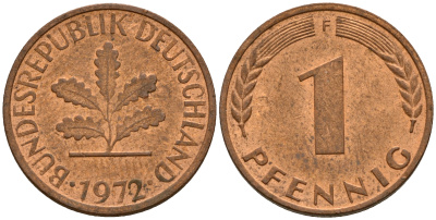 ФРГ 1 пфенниг 1972 F KM 105, J. 380 сталь плакированная медью    4598-523