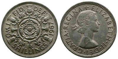 Великобритания 2 шиллинга (флорин) 1967 Елизавета II (1952-2022) KM 906, Spink 4146 медно-никель 4382-745