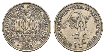 Западная Африка (BCEAO) 100 франков 1969 Центральный банк государств Западной Африки KM 4 никель 4642-317