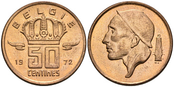 Бельгия 50 сантимов 1972 Belgie, Бодуэн I (1951-1993) KM 149.1 бронза UNC 192-455
