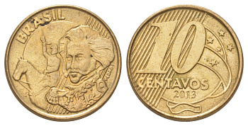 Бразилия 10 сентаво 2013 KM 649 сталь плакированная латунью UNC 4627-965