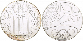 ПОРТУГАЛИЯ 10 ЕВРО 2004 ОЛИМПИЙСКИЕ ИГРЫ КМ 759 серебро UNC 06-255-21