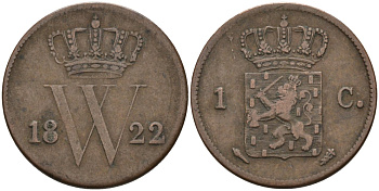 Нидерланды 1 цент 1822 Виллем I (1815-1840) KM 47 медь 4575-941