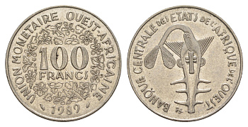 Западная Африка (BCEAO) 100 франков 1989 Центральный банк государств Западной Африки KM 4 никель 4642-335