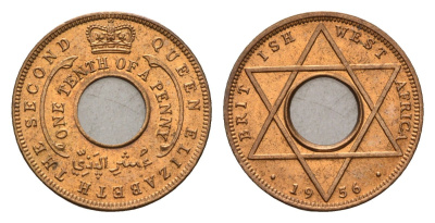 Британская Западная Африка 1/10 пенни 1956 самый редкий год типажа KM 32 бронза UNC 270-433