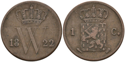 Нидерланды 1 цент 1822 Виллем I (1815-1840) KM 47 медь 4575-941