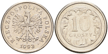 Польша 10 грошей 1993 MW KM 279 медно-никель    4136-949